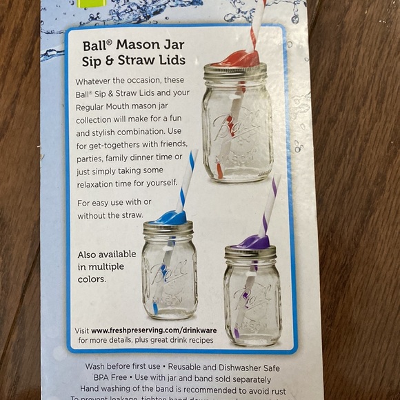 Ball Set of 4 Mason Jar Sip and Straw Lids - Picture 3 of 4